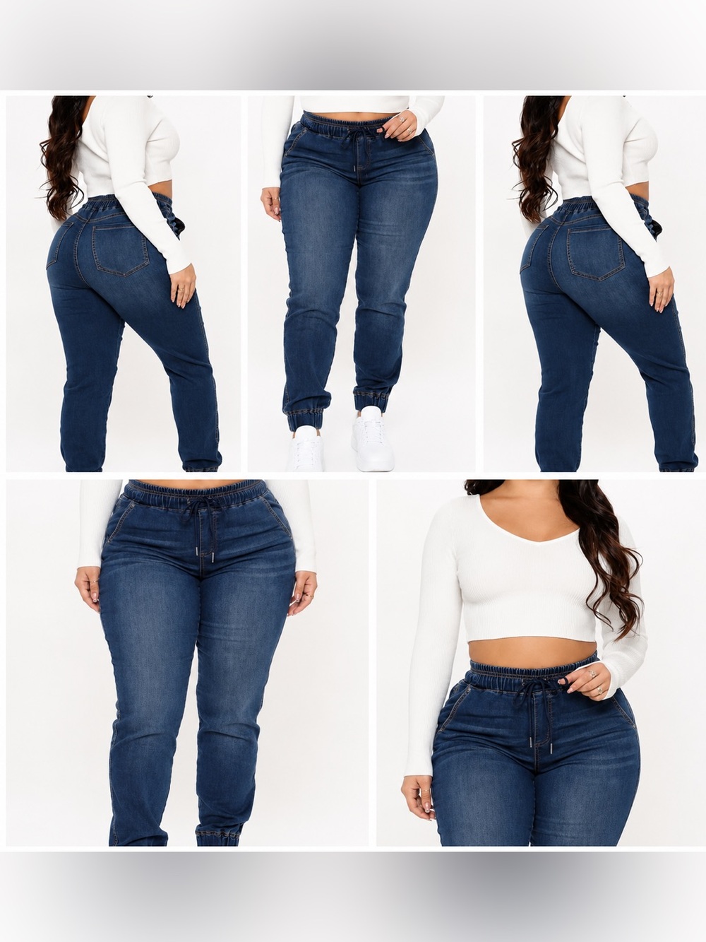 🩷. 1592.  Plus Size Denim Jogger Jeans Dark Wash High Waist Drawstring Pants